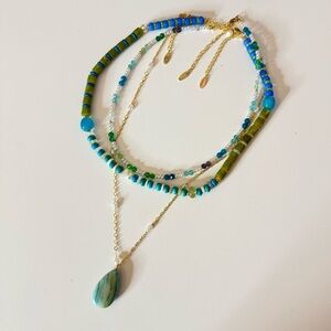 Serefina- Anthropologie Blue Green Beaded Layered Necklace Set NWOT
